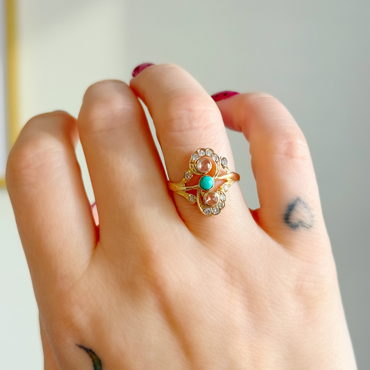 Victorian Turquoise & Rose-Cut Diamond Ring
