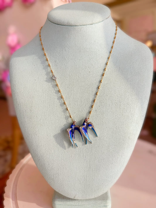 Antique Enamel Swallow Necklace
