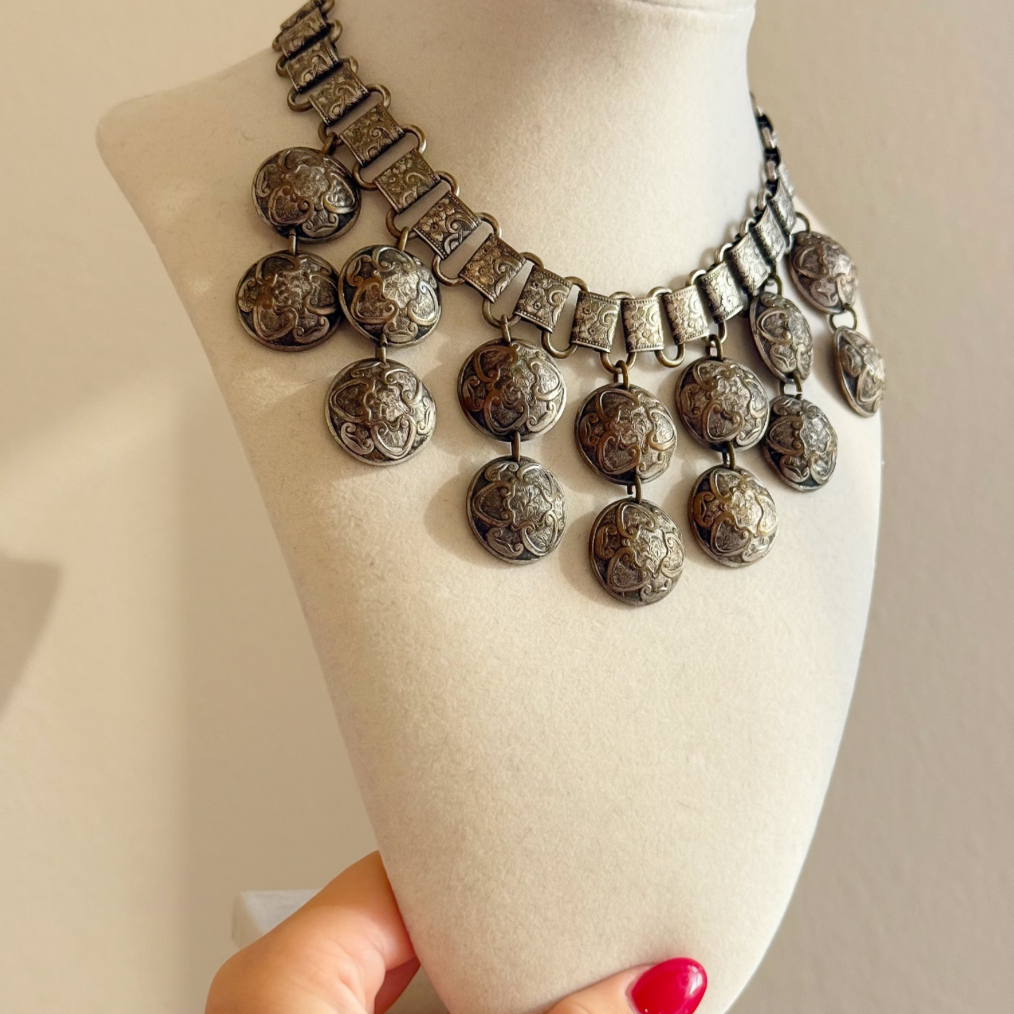 Victorian Revival Brass Bib Necklace