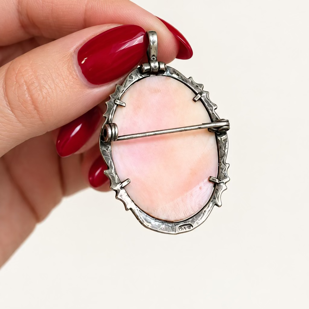 Vintage European Floral Cameo Pendant