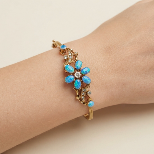 Victorian Opal & Diamond Engraved Bangle