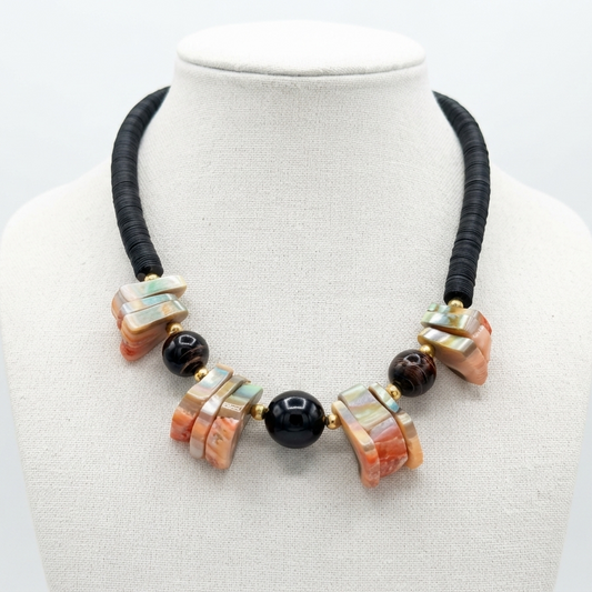 Vintage Shell & Black Stone Necklace