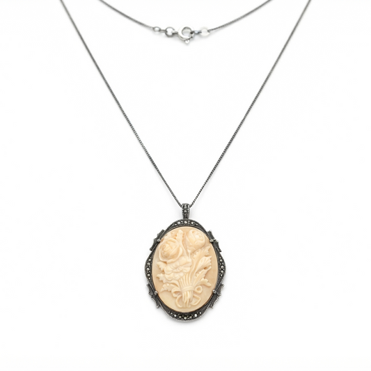 Vintage European Floral Cameo Pendant