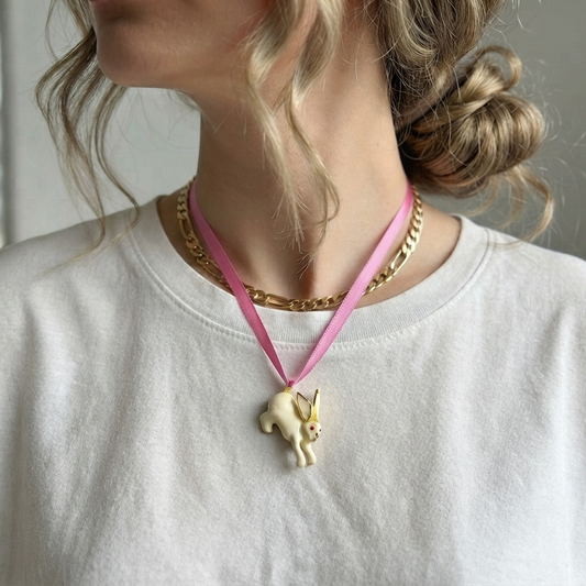 Vintage 1996 Enamel Rabbit Necklace