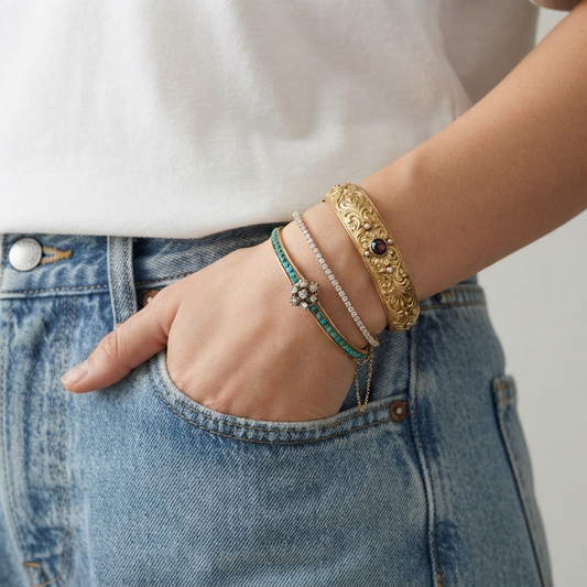 Victorian 14k Gold Turquoise & Diamond Bracelet