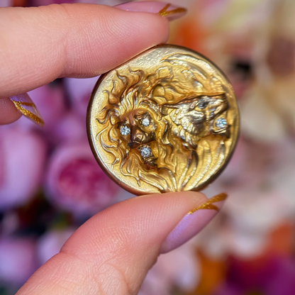 Victorian Gold-Filled Diamond Lion Locket Brooch