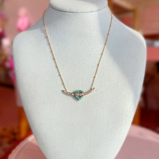 Victorian Turquoise Heart & Crescent Necklace