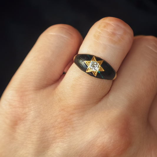 Victorian 14K Gold Mourning Star Ring