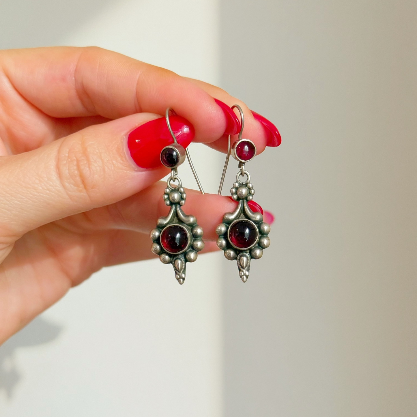 Vintage Silver Garnet Drop Earrings