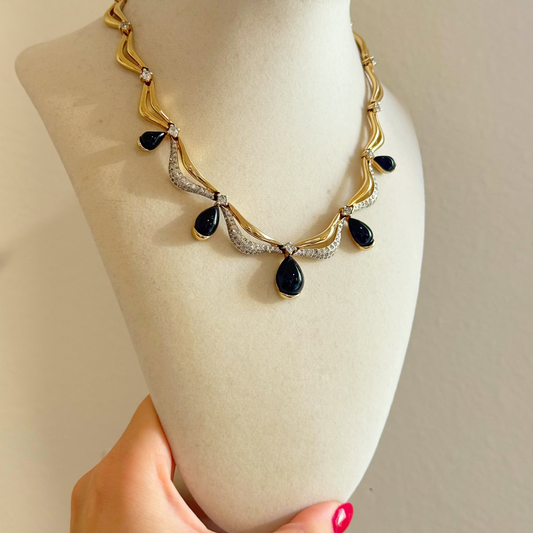 Vintage Panetta Black Cabochon Necklace