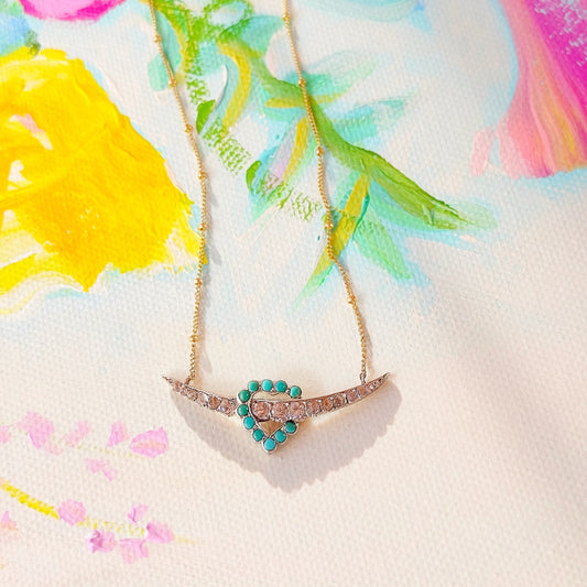 Victorian Turquoise Heart & Crescent Necklace