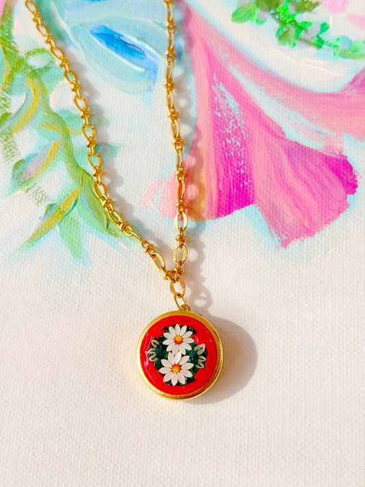 Vintage Mosaic Floral Neckalce