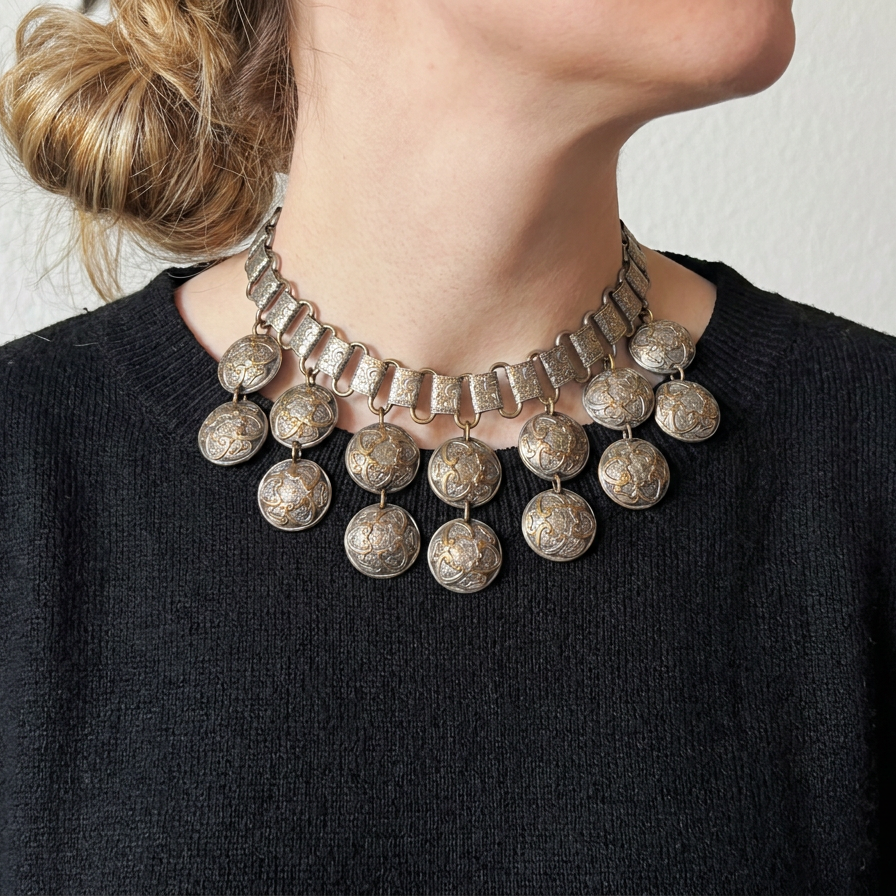 Victorian Revival Brass Bib Necklace