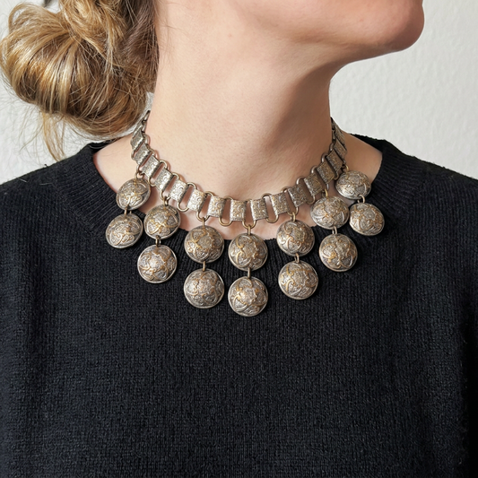 Victorian Revival Brass Bib Necklace