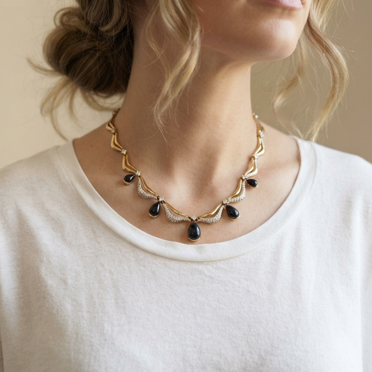 Vintage Panetta Black Cabochon Necklace