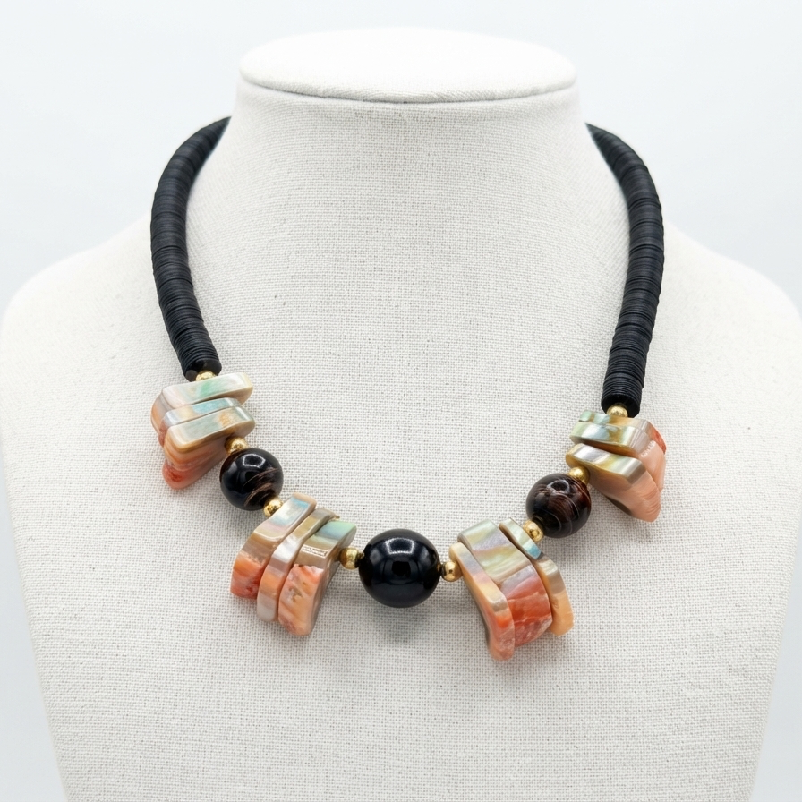 Vintage Shell & Black Stone Necklace
