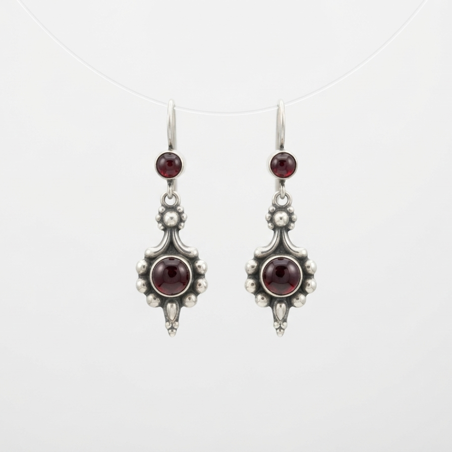 Vintage Silver Garnet Drop Earrings