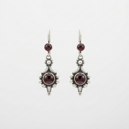 Vintage Silver Garnet Drop Earrings
