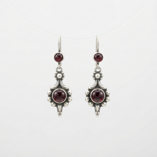 Vintage Silver Garnet Drop Earrings