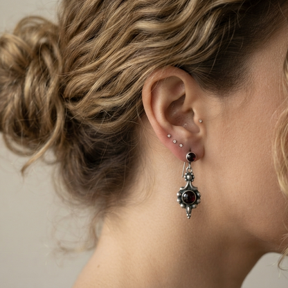 Vintage Silver Garnet Drop Earrings