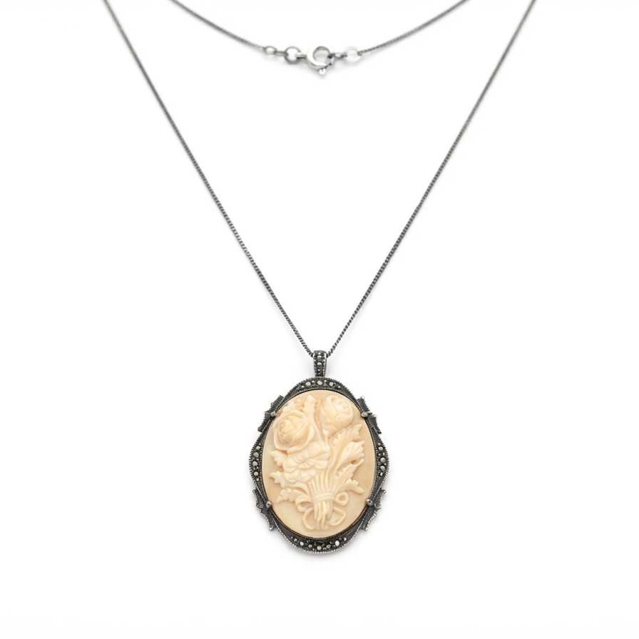 Vintage European Floral Cameo Pendant