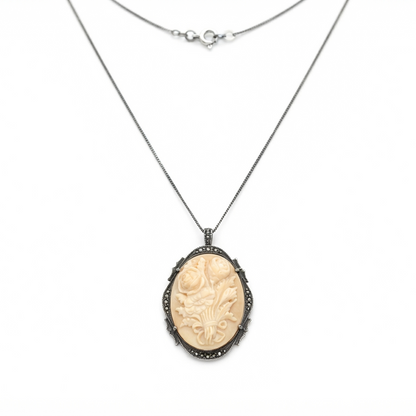 Vintage European Floral Cameo Pendant