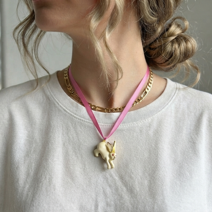 Vintage 1996 Enamel Rabbit Necklace