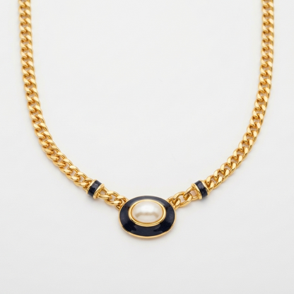 Vintage Monet Enamel & Faux Pearl Necklace