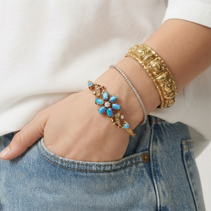 Victorian Opal & Diamond Engraved Bangle